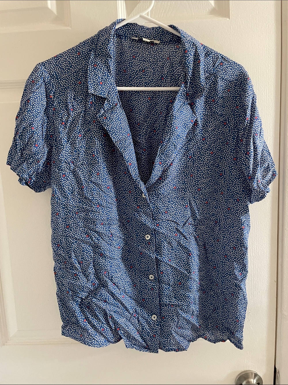 Lucky Brand Navy Short-Sleeve Dot-Print Buttondown L